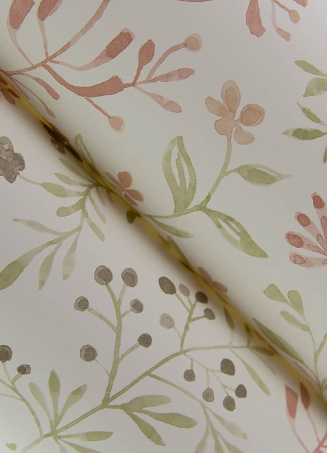 Tarragon Blush Dainty Meadow Wallpaper  | Brewster Wallcovering