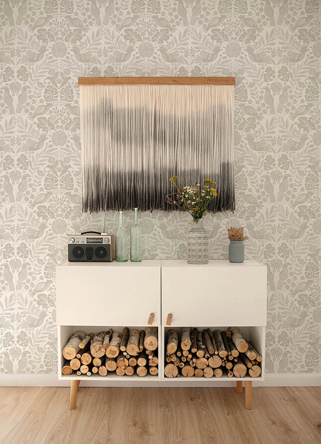 Nestle Dove Bird Block Print Wallpaper - Brewster Wallcovering