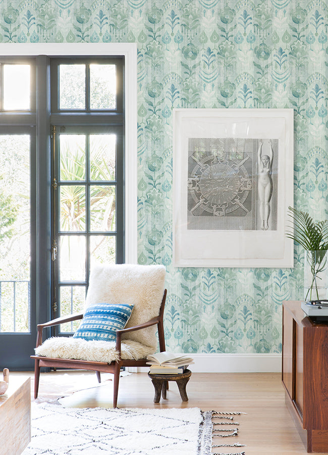 Pavord Green Floral Shibori Wallpaper  | Brewster Wallcovering - The WorkRm