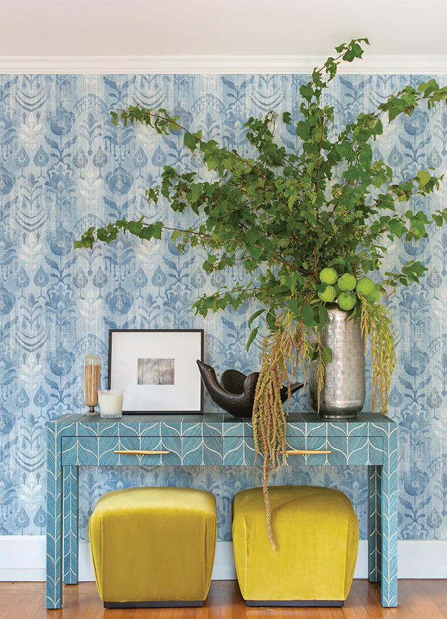 Pavord Blue Floral Shibori Wallpaper  | Brewster Wallcovering - The WorkRm