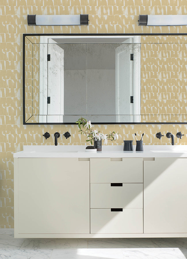 Bancroft Gold Artistic Stripe Wallpaper  | Brewster Wallcovering - The WorkRm