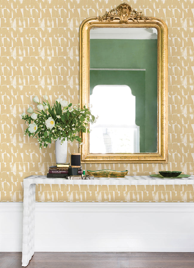 Bancroft Gold Artistic Stripe Wallpaper - Brewster Wallcovering