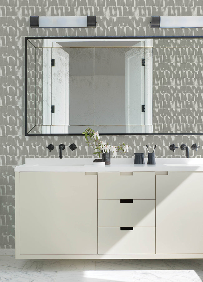 Bancroft Grey Artistic Stripe Wallpaper  | Brewster Wallcovering - The WorkRm