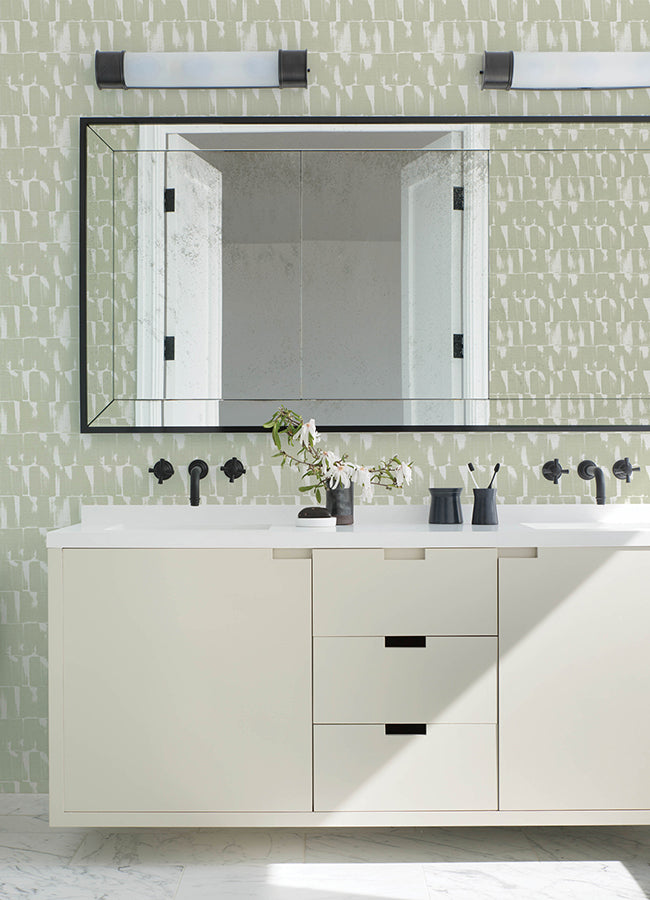 Bancroft Sage Artistic Stripe Wallpaper  | Brewster Wallcovering - The WorkRm