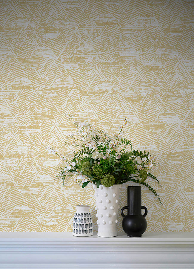 Retreat Yellow Quilted Geometric Wallpaper - Brewster Wallcovering