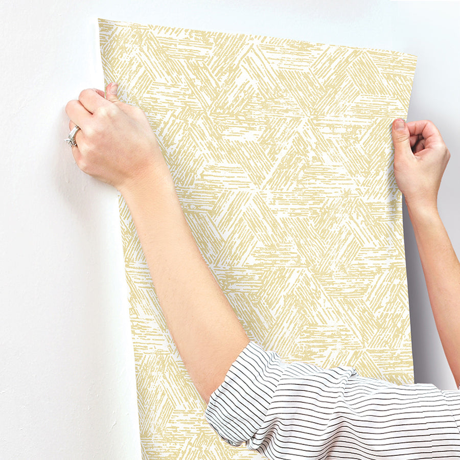 Retreat Yellow Quilted Geometric Wallpaper - Brewster Wallcovering