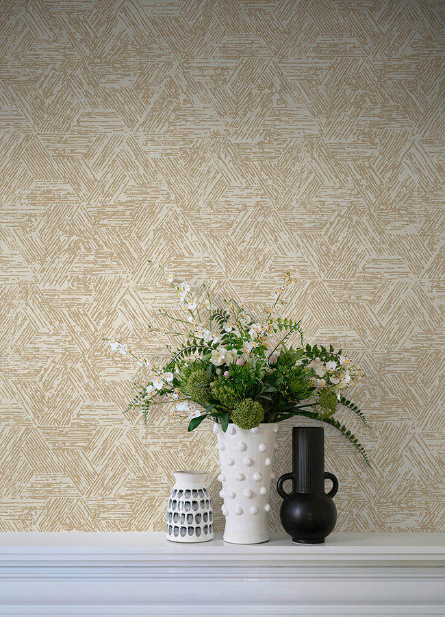 Retreat Light Brown Quilted Geometric Wallpaper  | Brewster Wallcovering - The WorkRm