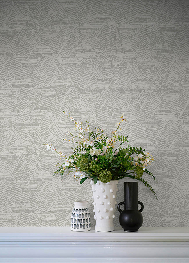 Retreat Grey Quilted Geometric Wallpaper - Brewster Wallcovering