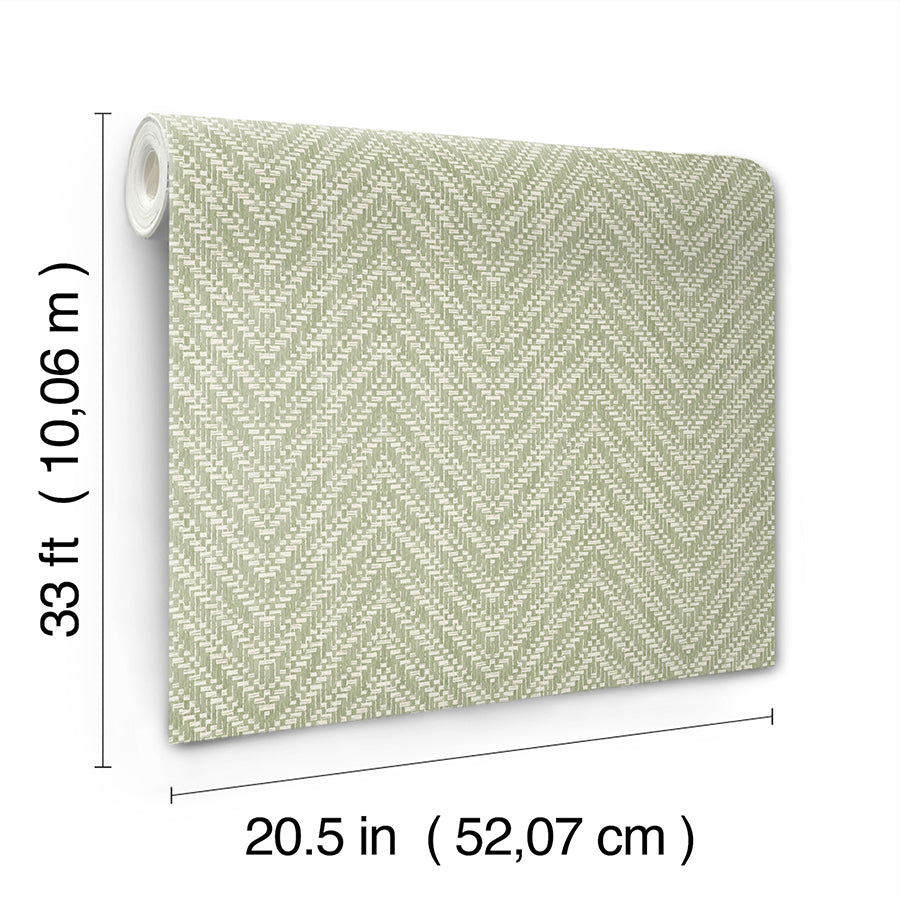 Glynn Green Chevron Wallpaper - Brewster Wallcovering