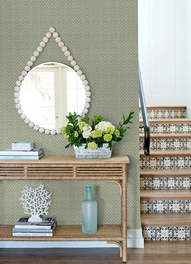 Glynn Green Chevron Wallpaper - Brewster Wallcovering