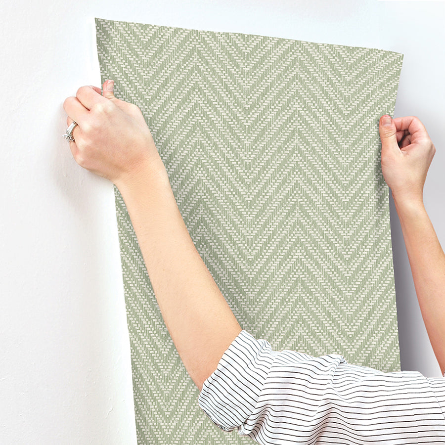 Glynn Green Chevron Wallpaper - Brewster Wallcovering