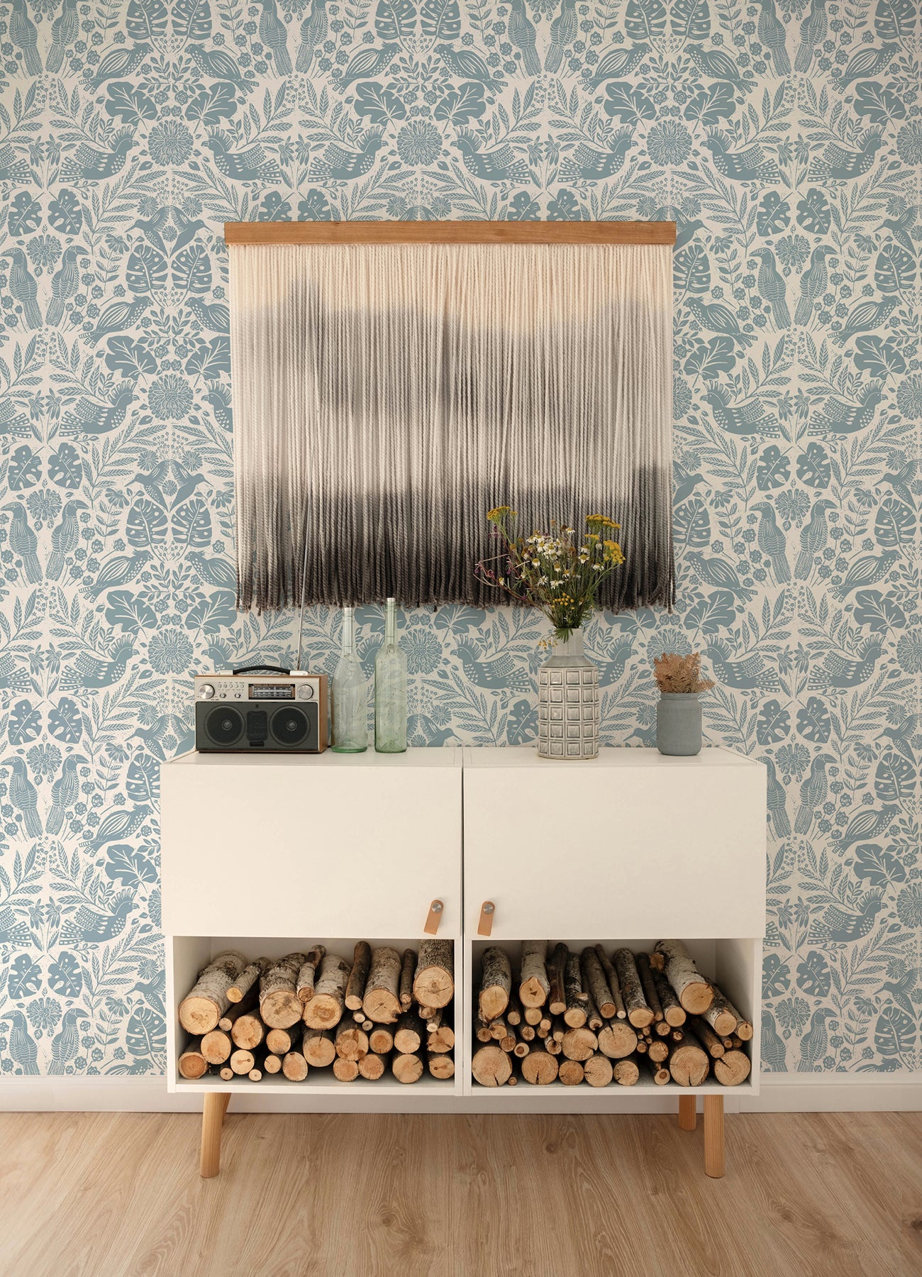 Nestle Blue Bird Block Print Wallpaper  | Brewster Wallcovering - The WorkRm