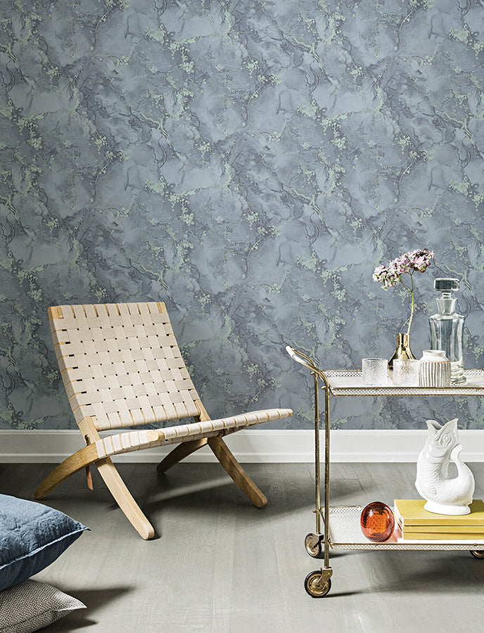 Grandin Dark Blue Marbled Wallpaper  | Brewster Wallcovering - The WorkRm