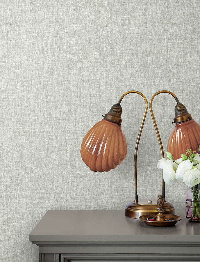 Halliday Light Grey Faux Linen Wallpaper - Brewster Wallcovering