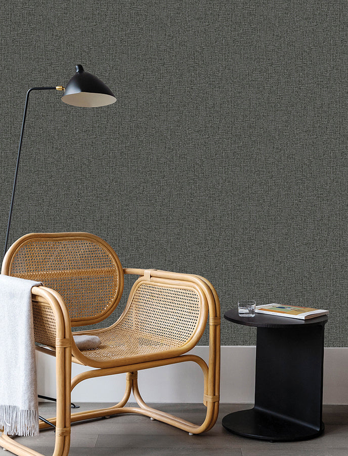 Larimore Charcoal Faux Fabric Wallpaper - Brewster Wallcovering