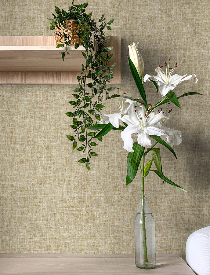 Buxton Brown Faux Weave Wallpaper - Brewster Wallcovering