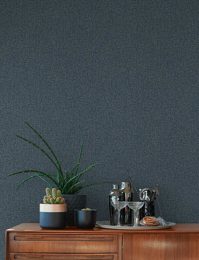 Hatton Dark Blue Faux Tweed Wallpaper - Brewster Wallcovering