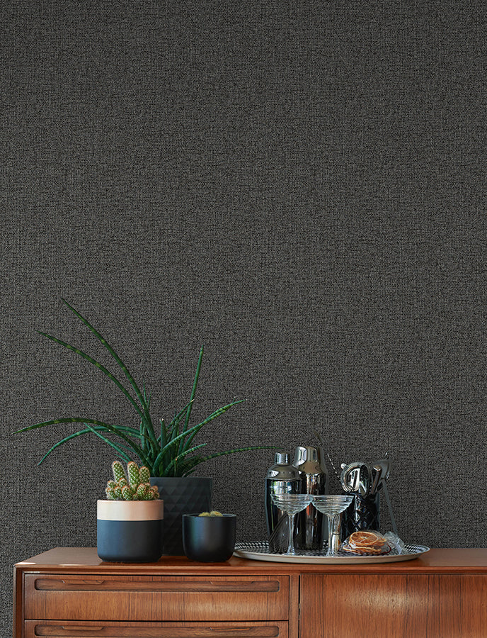 Hatton Black Faux Tweed Wallpaper - Brewster Wallcovering