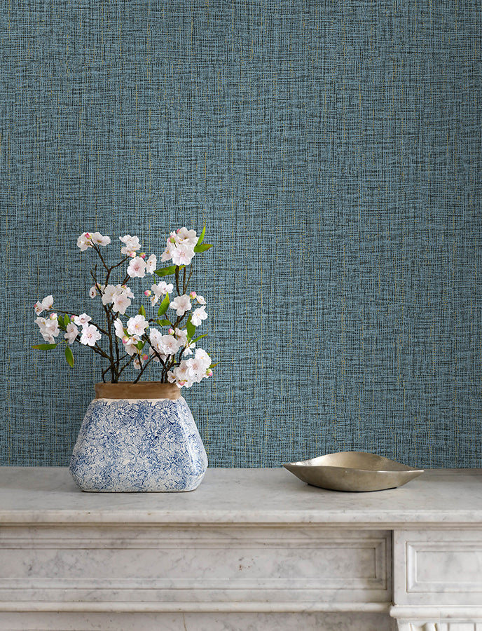 Glenburn Blue Woven Shimmer Wallpaper  | Brewster Wallcovering - The WorkRm