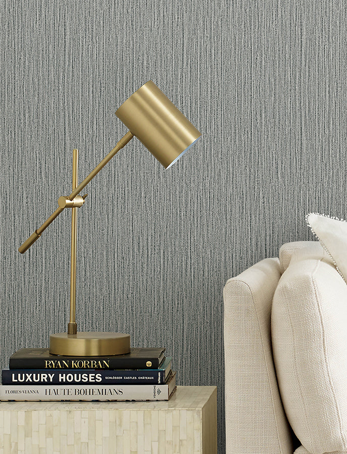 Bowman Slate Faux Linen Wallpaper - Brewster Wallcovering