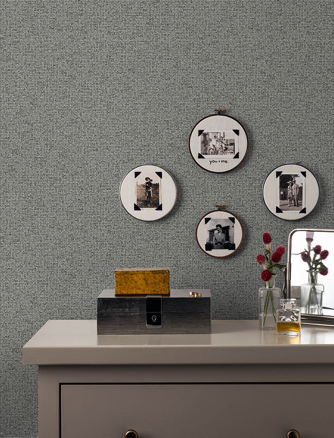 Surrey Grey Basketweave Wallpaper - Brewster Wallcovering