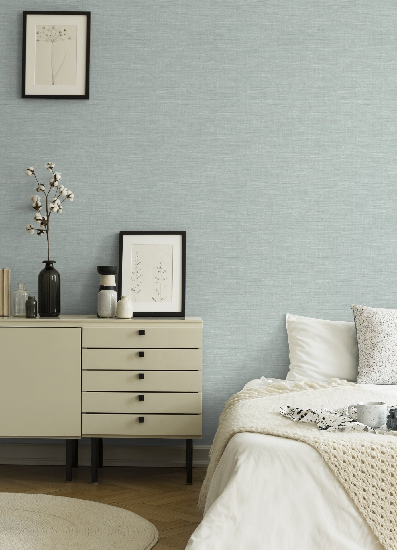 Exhale Light Blue Faux Grasscloth Wallpaper  | Brewster Wallcovering - The WorkRm