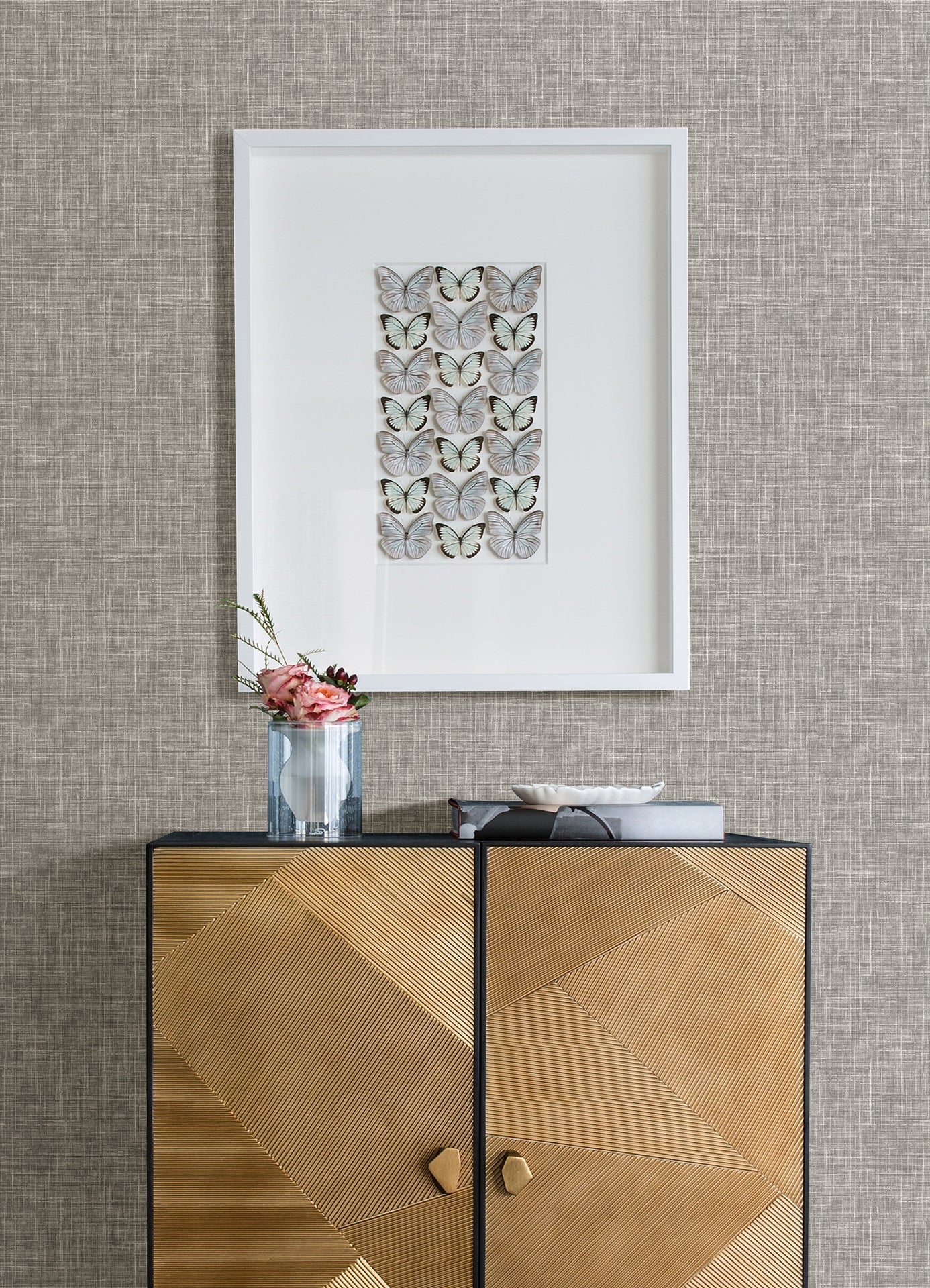 Emerson Grey Linen Wallpaper - Brewster Wallcovering