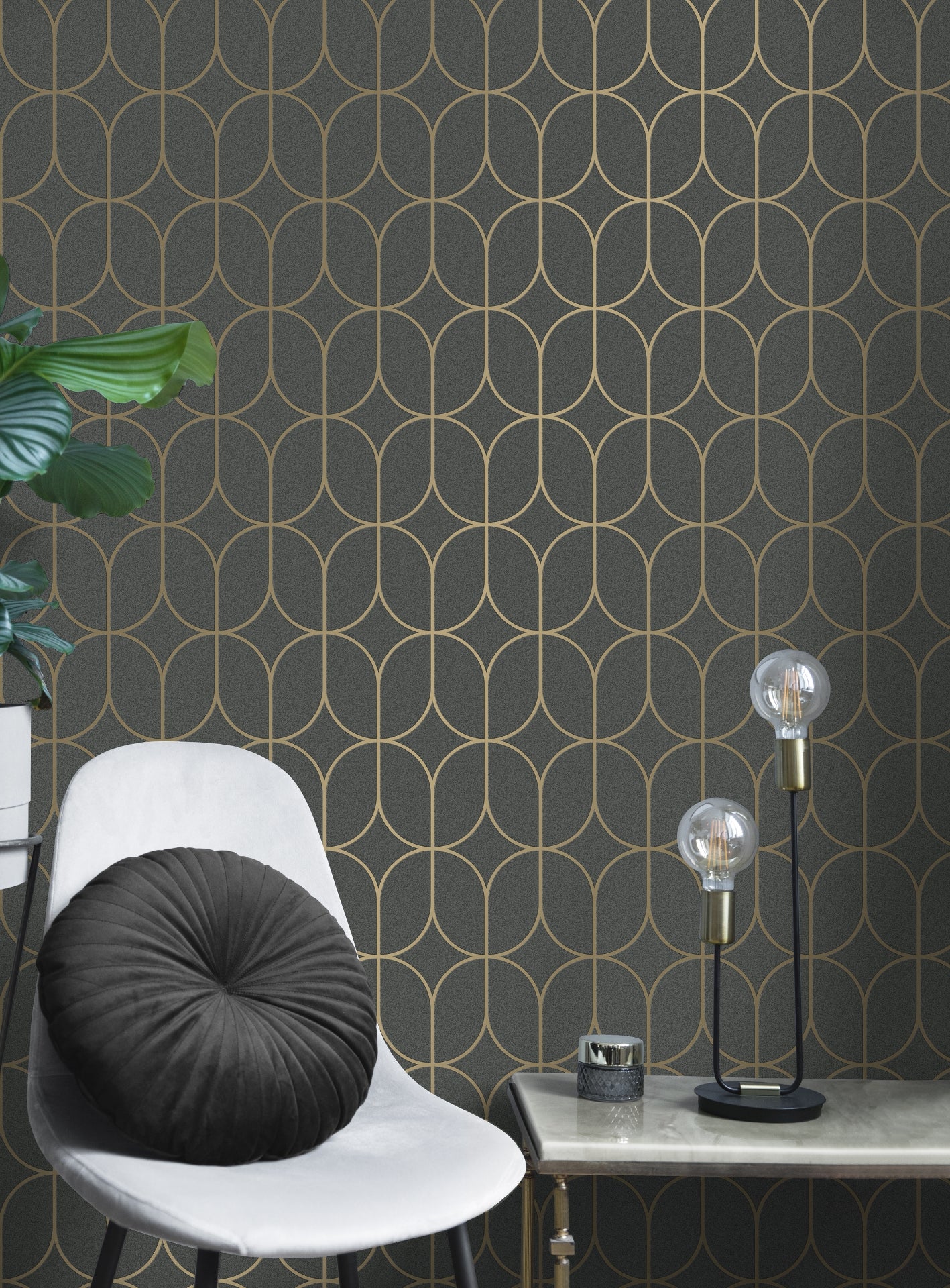 Raye Charcoal Rosco Trellis Wallpaper - Brewster Wallcovering