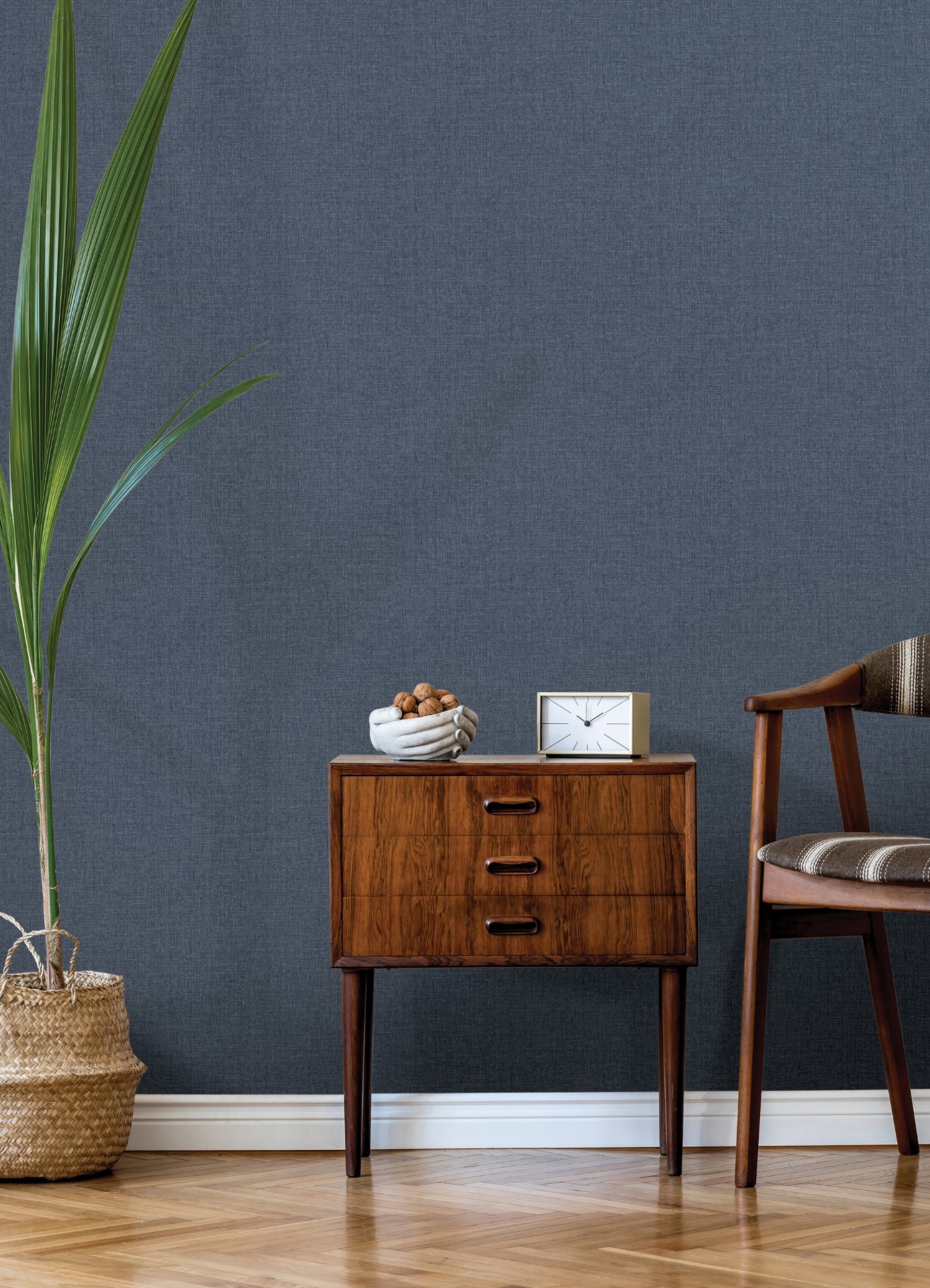 Glen Dark Blue Texture Wallpaper - Brewster Wallcovering