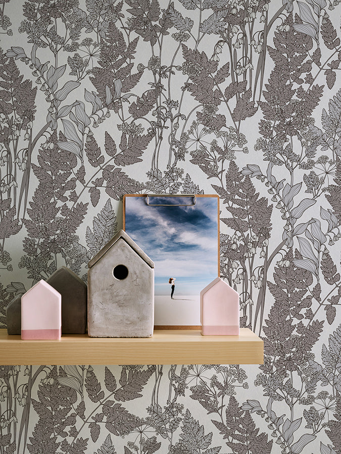 Ayla Light Grey Wildflowers Wallpaper  | Brewster Wallcovering - The WorkRm