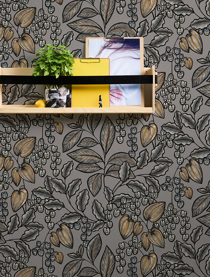 Leif Grey Vine Trail Wallpaper - Brewster Wallcovering