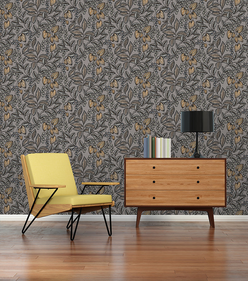 Leif Grey Vine Trail Wallpaper - Brewster Wallcovering