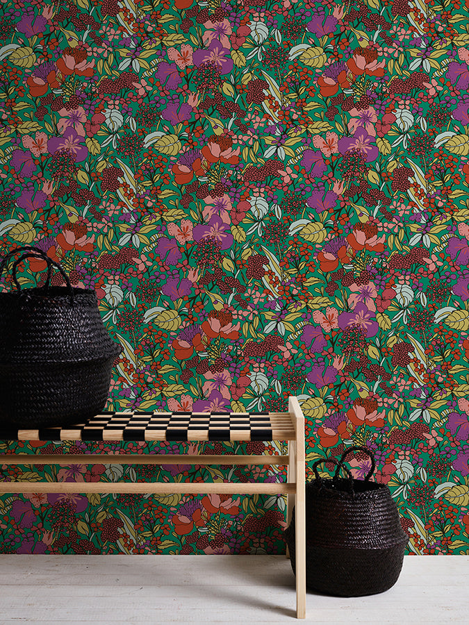 Zetta Multicolor Floral Riot Wallpaper  | Brewster Wallcovering - The WorkRm