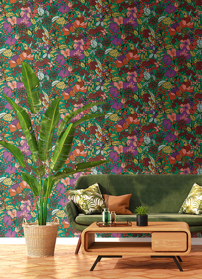 Zetta Multicolor Floral Riot Wallpaper  | Brewster Wallcovering - The WorkRm