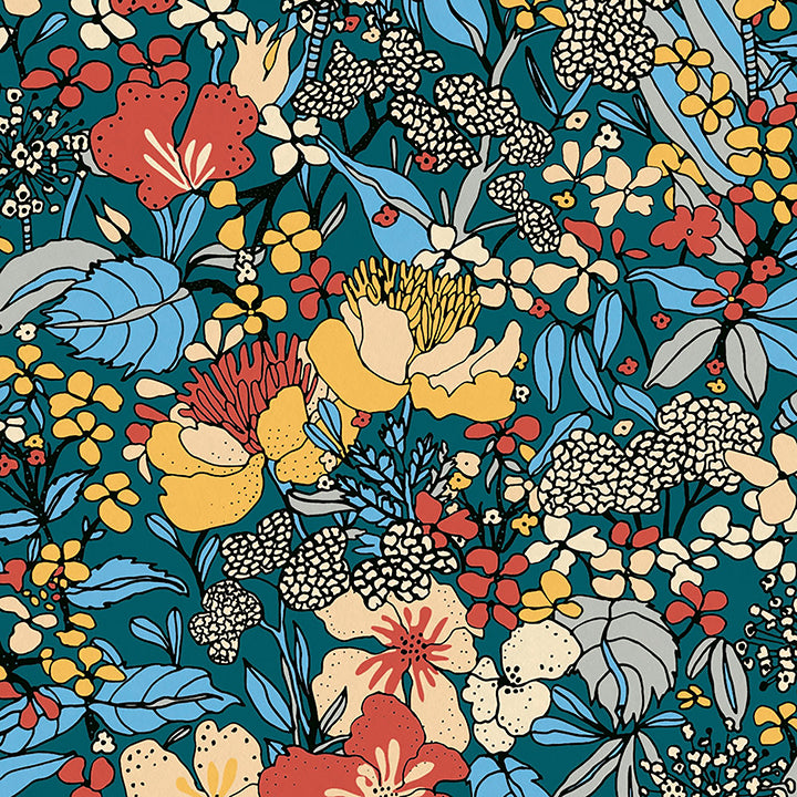 Picture of Zetta Blue Floral Riot Wallpaper