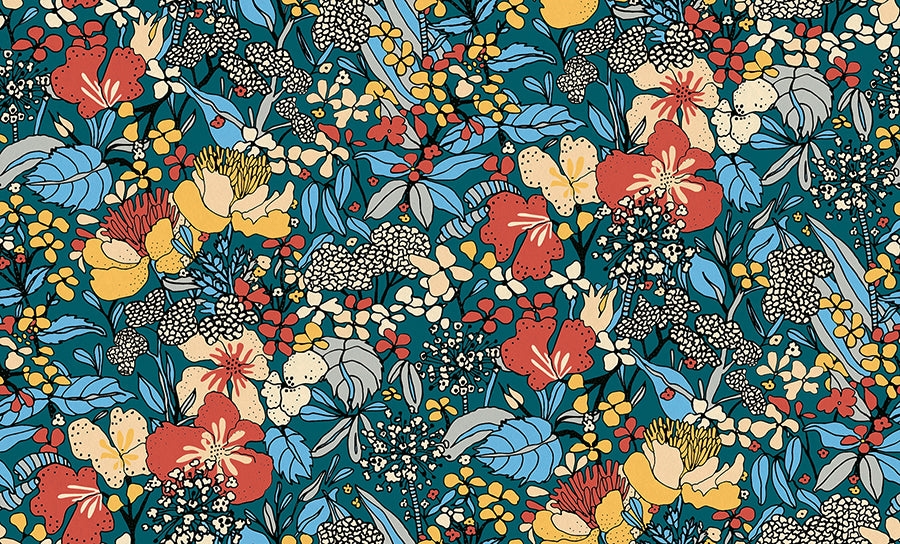 Zetta Blue Floral Riot Wallpaper  | Brewster Wallcovering - The WorkRm