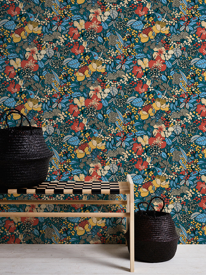 Zetta Blue Floral Riot Wallpaper  | Brewster Wallcovering - The WorkRm