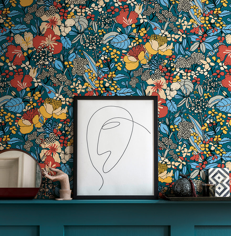 Zetta Blue Floral Riot Wallpaper  | Brewster Wallcovering - The WorkRm