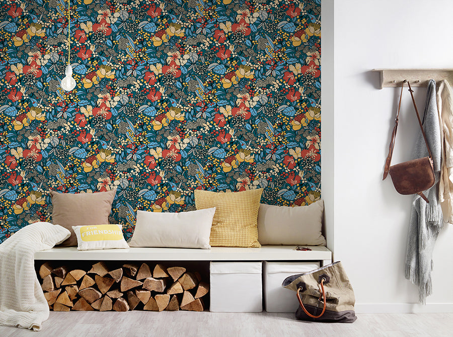 Zetta Blue Floral Riot Wallpaper  | Brewster Wallcovering - The WorkRm