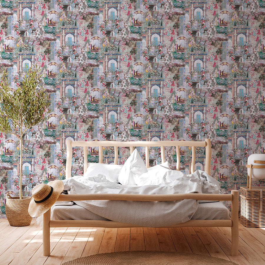 Fenmore Light Blue Indian Safari Wallpaper - Brewster Wallcovering