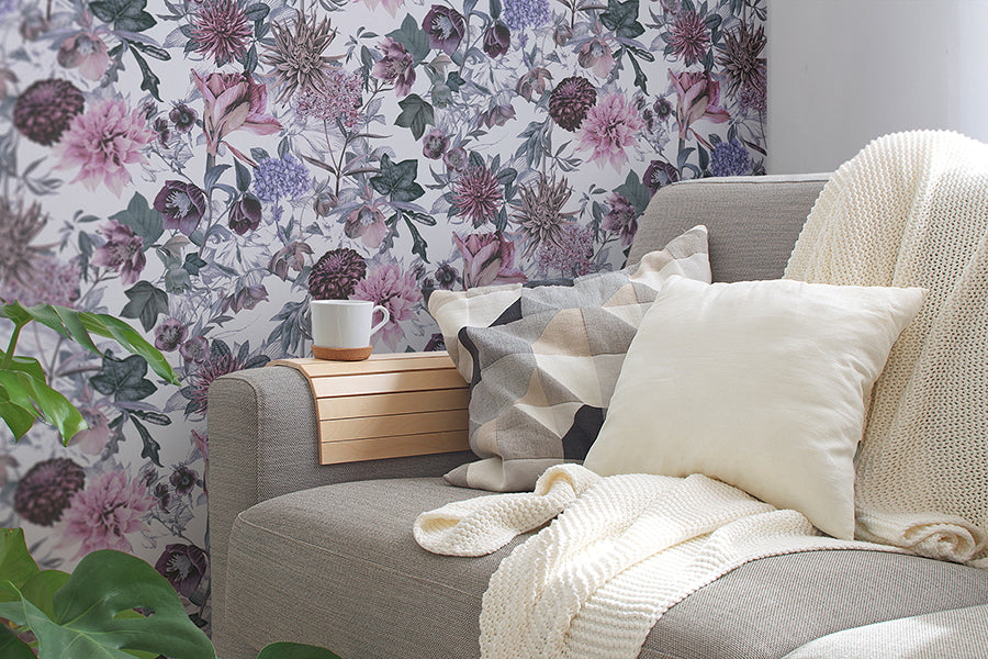 Althea Lavender Flower Garden Wallpaper - Brewster Wallcovering