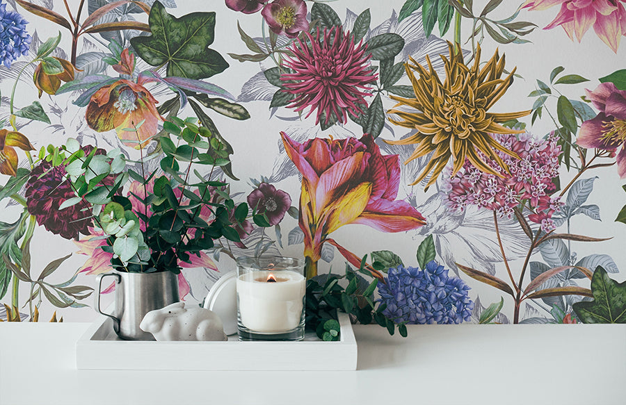 Althea White Flower Garden Wallpaper  | Brewster Wallcovering - The WorkRm