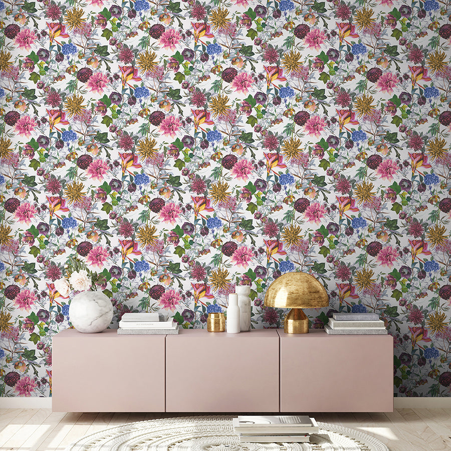 Althea White Flower Garden Wallpaper  | Brewster Wallcovering - The WorkRm