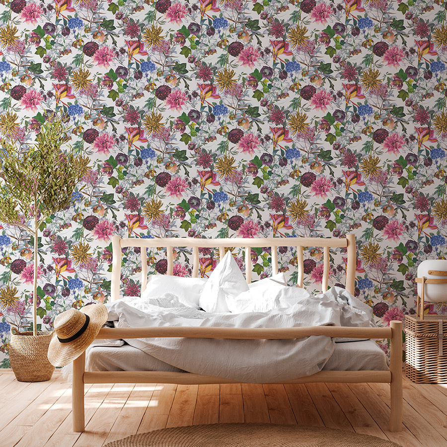 Althea White Flower Garden Wallpaper  | Brewster Wallcovering - The WorkRm