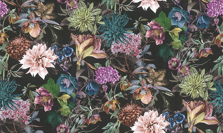 Althea Black Flower Garden Wallpaper - Brewster Wallcovering