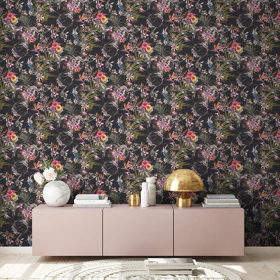 Hollis Navy Tropical Wallpaper  | Brewster Wallcovering - The WorkRm