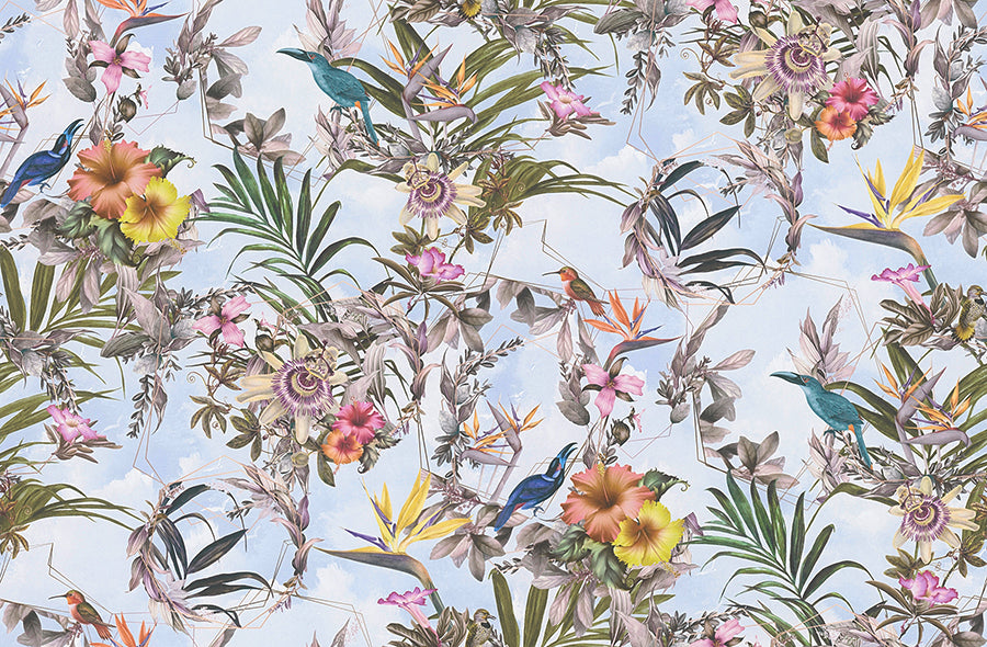 Hollis Sky Blue Tropical Wallpaper  | Brewster Wallcovering - The WorkRm