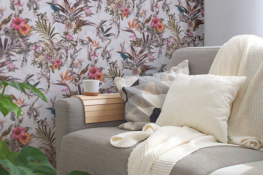 Hollis White Tropical Wallpaper  | Brewster Wallcovering - The WorkRm