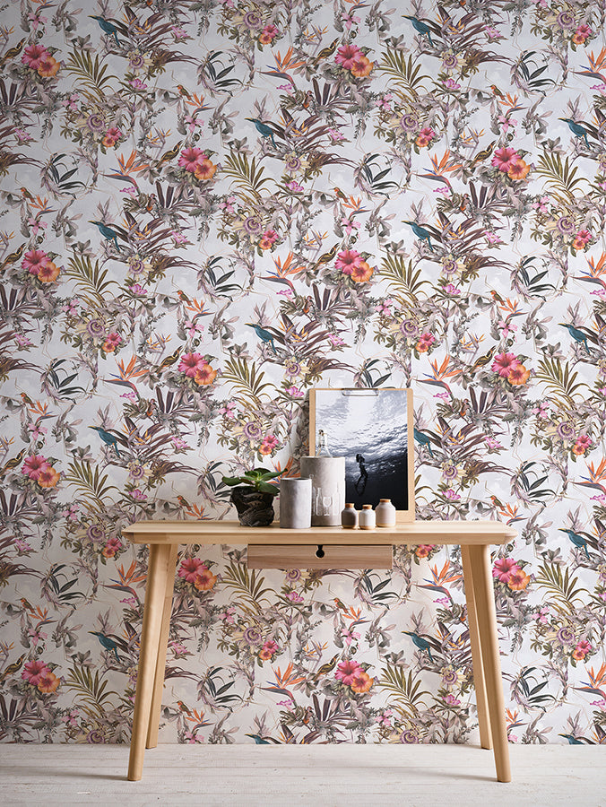 Hollis White Tropical Wallpaper  | Brewster Wallcovering - The WorkRm