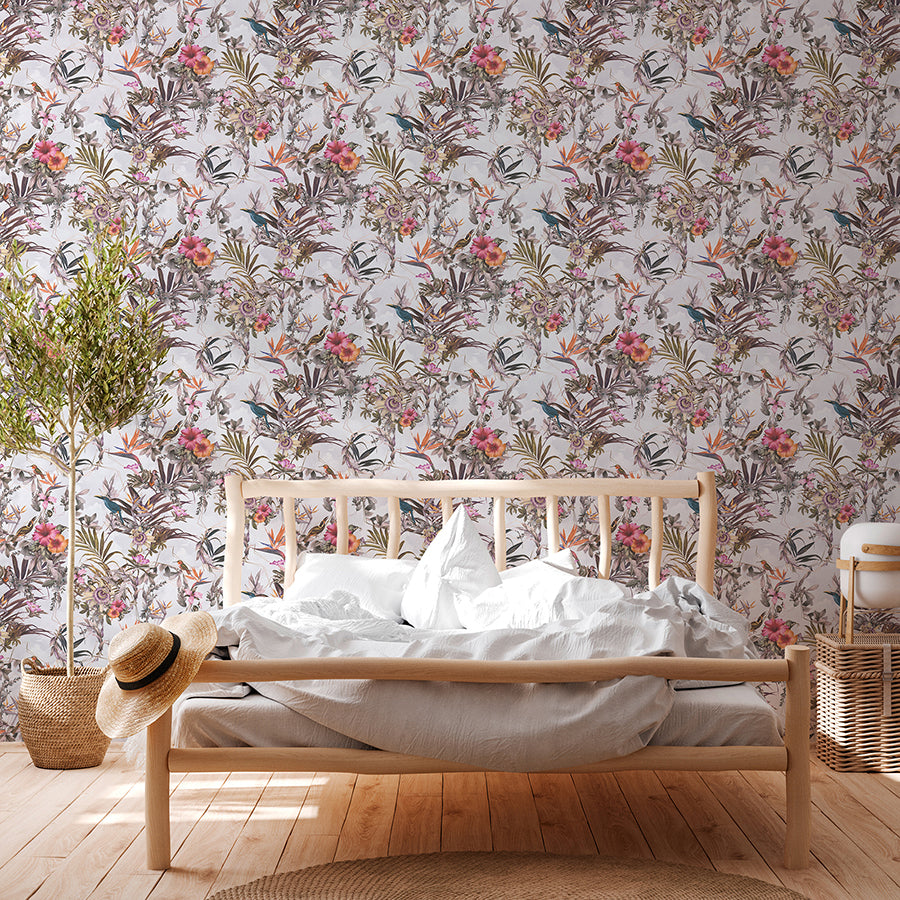 Hollis White Tropical Wallpaper  | Brewster Wallcovering - The WorkRm